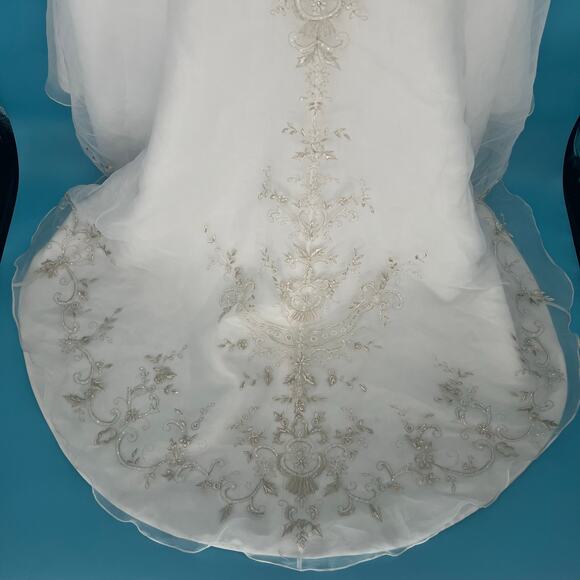 Strapless Beaded Embellished White Wedding Gown with Train - Picture 6 of 11